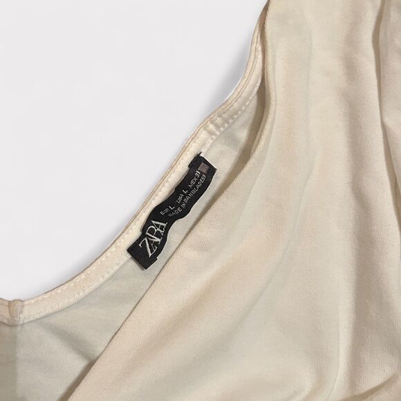 ZARA Off-Shoulder Ruffle Crop Top White Ivory Twist Front Size Large L - Picture 4 of 7